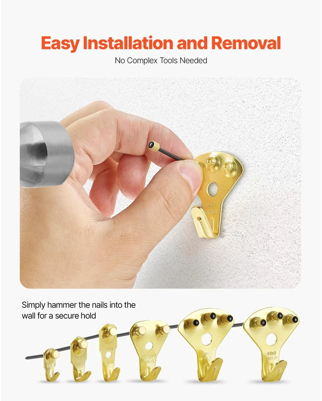 Alt view image 6 of 7 - 130Pcs Picture Frame Hangers with Nails 10lbs to 100lbs Metal Photo Hanging Kit