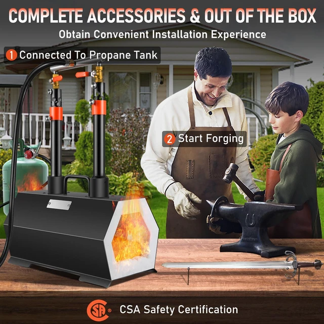 Alt view image 4 of 7 - Propane Forge Portable, Double Burner Tool and Knife Making, Large Capacity Blacksmith Farrier Forges, Mini Furnace Blacksmithing, Gas Forging Tools and Equipment, Complete Kit