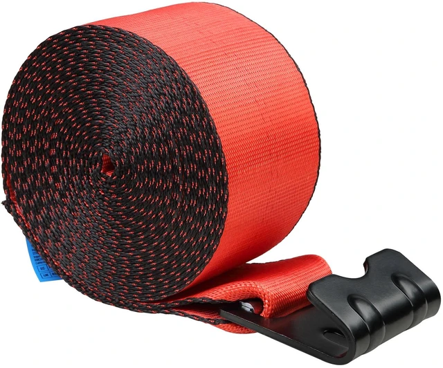 Main image of Winch Straps, 4" x 30', 6000 lbs Load Capacity, 18000 lbs Breaking Strength, Truck Straps with Flat Hook, Flatbed Tie Downs Cargo Control for Trailers, Farms, Rescues, Tree Saver, Red (10 Pack)