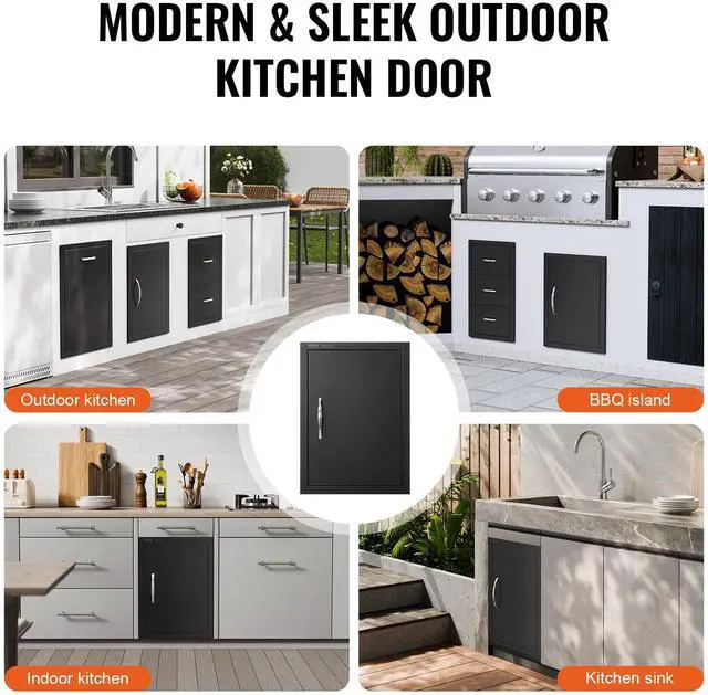 Alt view image 6 of 7 - BBQ Access Door, 16W x 22H Inch Single Outdoor Kitchen Door, Cold Plate Flush Mount Door, Wall Vertical Door with Handle, for BBQ Island, Grilling Station, Outside Cabinet