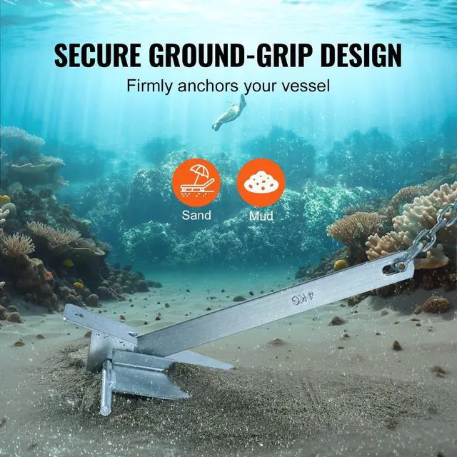 Alt view image 3 of 7 - Fluke Style Anchor Kit, 8.5 LBS Hot-Dipped Galvanized Steel Fluke Anchor with 7.9' Chain, 75' Rope and Two 0.4" Shackles, Marine Boat Anchor for Small Vessels Under 18', Seas, Rivers and Shores