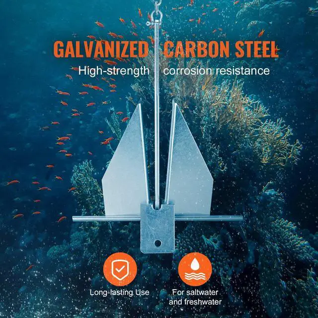 Alt view image 4 of 7 - Fluke Style Anchor Kit, 8.5 LBS Hot-Dipped Galvanized Steel Fluke Anchor with 7.9' Chain, 75' Rope and Two 0.4" Shackles, Marine Boat Anchor for Small Vessels Under 18', Seas, Rivers and Shores