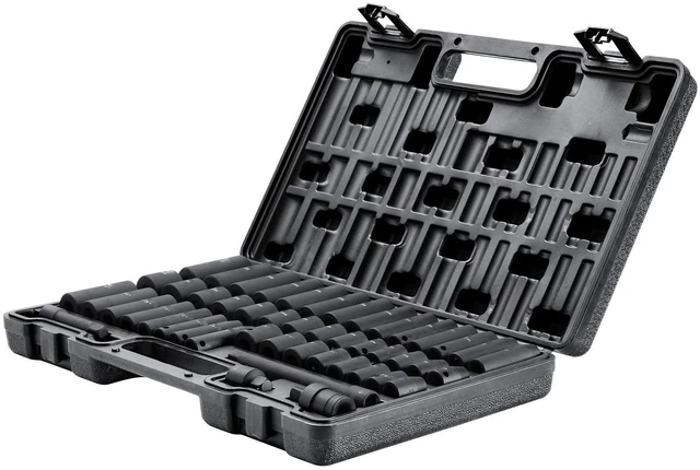 Alt view image 4 of 7 - 3/8-Inch Drive Impact Set, 48-Piece Socket Set SAE (5/16" - 3/4") and Metric (8-22mm) 6-Point CR-V Drive Extension Bar Universal Joint & Drill Adapter, with Storage Case