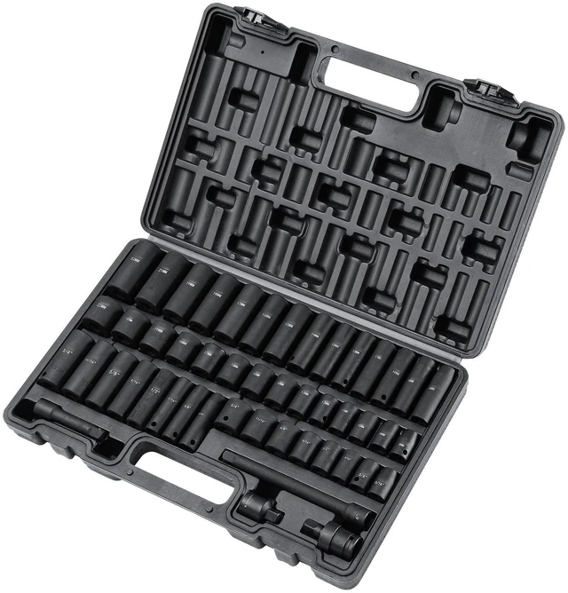 Alt view image 2 of 7 - 3/8-Inch Drive Impact Set, 48-Piece Socket Set SAE (5/16" - 3/4") and Metric (8-22mm) 6-Point CR-V Drive Extension Bar Universal Joint & Drill Adapter, with Storage Case