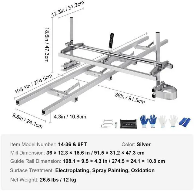 Alt view image 2 of 7 - Chainsaw Mill and Rail Mill Guide System, Portable Sawmill 14"-36" Guide Bar, 9ft Aluminum Saw Milling Rail Guide with Chainsaw Planking Mill for Woodworkers and Carpenters