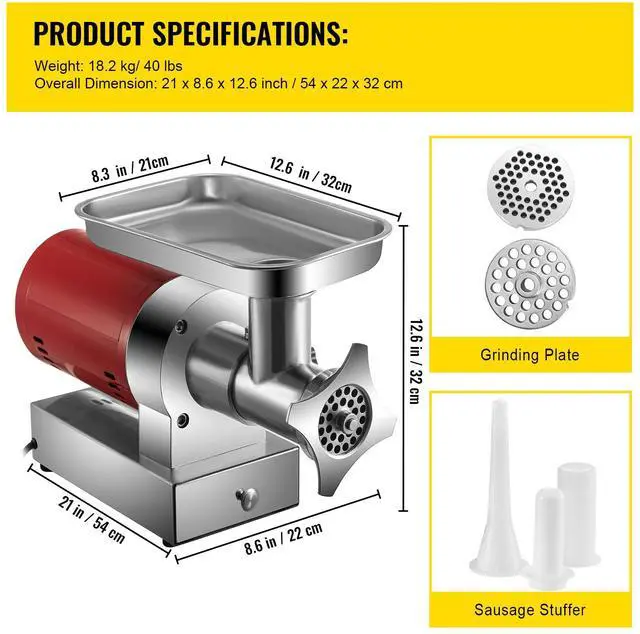 Alt view image 4 of 7 - Electric Meat Grinder, 661 Lbs/Hour1100 W Meat Grinder Machine, 1.5 HP Electric Meat Mincer with 2 Grinding Plates, Sausage Kit Set Meat Grinder Heavy Duty, Home Kitchen & Commercial Use Red