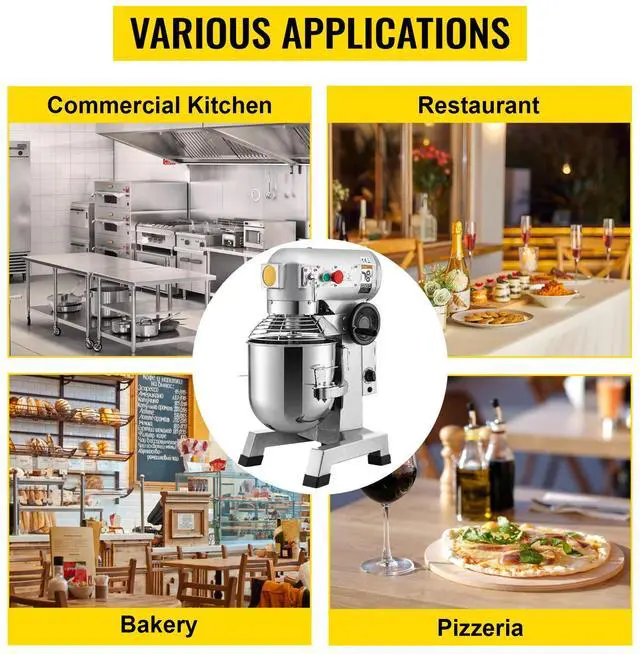 Alt view image 2 of 7 - Commercial Food Mixer, 15Qt Commercial Mixer with Timing Function, 500W Stainless Steel Bowl Heavy Duty Electric Food Mixer Commercial with 3 Speeds Adjustable 113/184/341 RPM, Dough Hook Whisk