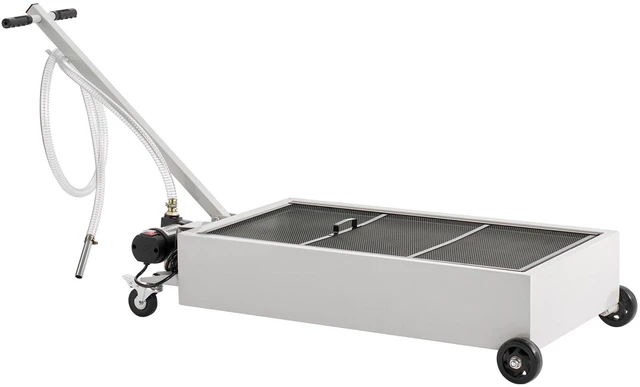 Alt view image 2 of 7 - Low Profile Oil Drain Pan, 20 Gallon Capacity, Rolling Oil Drain Pan with Electric Pump, 7.2 ft Hose & T Folding Handle, Leak-proof & Corrosion-resistant, Fit for Cars, SUVs, Trucks, ATVs, White