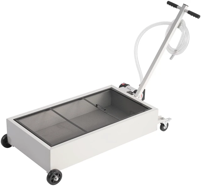 Alt view image 3 of 7 - Low Profile Oil Drain Pan, 20 Gallon Capacity, Rolling Oil Drain Pan with Electric Pump, 7.2 ft Hose & T Folding Handle, Leak-proof & Corrosion-resistant, Fit for Cars, SUVs, Trucks, ATVs, White