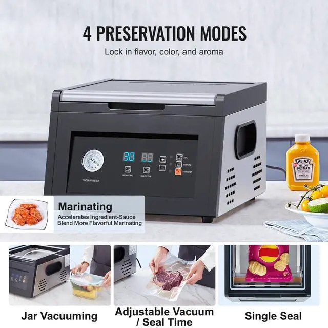 Alt view image 3 of 7 - Chamber Vacuum Sealer, 380W Vacuum Pump Power, Sealing Bag Packing Machine for Wet Foods, Meat, Compact Design with 11.5 in Sealing Length, Ideal Commercial Sealer for Professional and Home Use