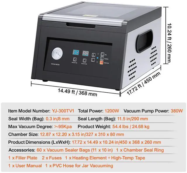 Alt view image 5 of 7 - Chamber Vacuum Sealer, 380W Vacuum Pump Power, Sealing Bag Packing Machine for Wet Foods, Meat, Compact Design with 11.5 in Sealing Length, Ideal Commercial Sealer for Professional and Home Use