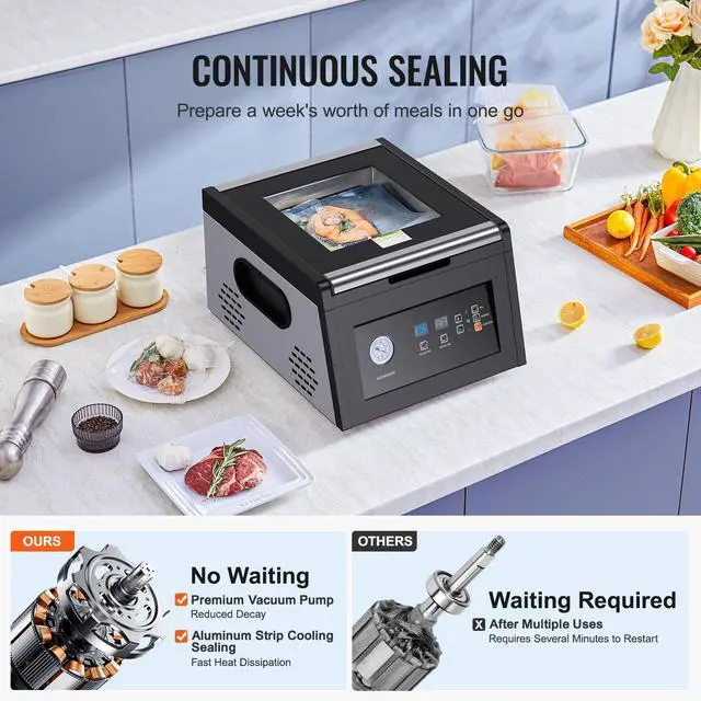 Alt view image 4 of 7 - Chamber Vacuum Sealer, 380W Vacuum Pump Power, Sealing Bag Packing Machine for Wet Foods, Meat, Compact Design with 11.5 in Sealing Length, Ideal Commercial Sealer for Professional and Home Use
