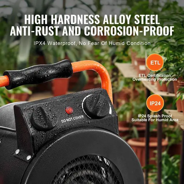 Alt view image 7 of 7 - Greenhouse Heater with Thermostat, 1500W Fast Heating with Overheat Protection, 2-Speed Setting Small Grow Tent Heater, Electric Portable Heater Fan for Green House, Flower Room, Workplace