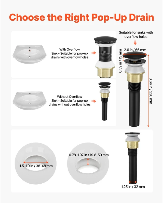 Alt view image 7 of 7 - Bathroom Sink Drain with Overflow Anti-Clogging Vessel Sink Drain Strainer