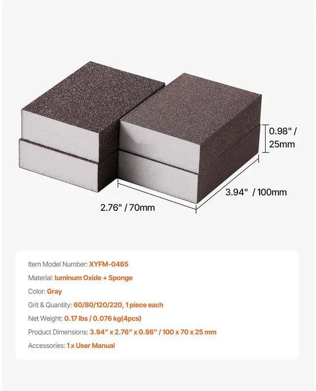 Alt view image 4 of 7 - Sanding Sponge 4Pcs 60/80/120/220 Washable and Reusable Sanding Blocks