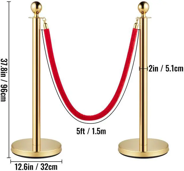 Alt view image 3 of 7 - Velvet Ropes and Posts 4 Pcs, 3 Red Velvet Rope 5 ft, Stanchion Post with Ball Top, Crowd Control Barriers Gold Stanchions, Red Carpet Poles, Crowd Control Ropes and Poles for Party Supplies