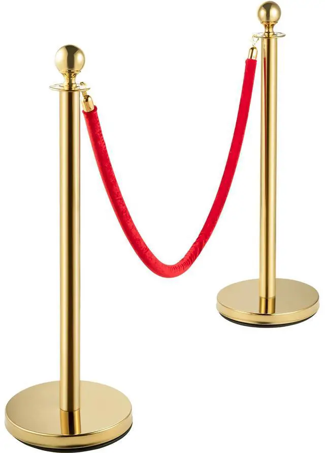 Alt view image 2 of 7 - Velvet Ropes and Posts 4 Pcs, 3 Red Velvet Rope 5 ft, Stanchion Post with Ball Top, Crowd Control Barriers Gold Stanchions, Red Carpet Poles, Crowd Control Ropes and Poles for Party Supplies