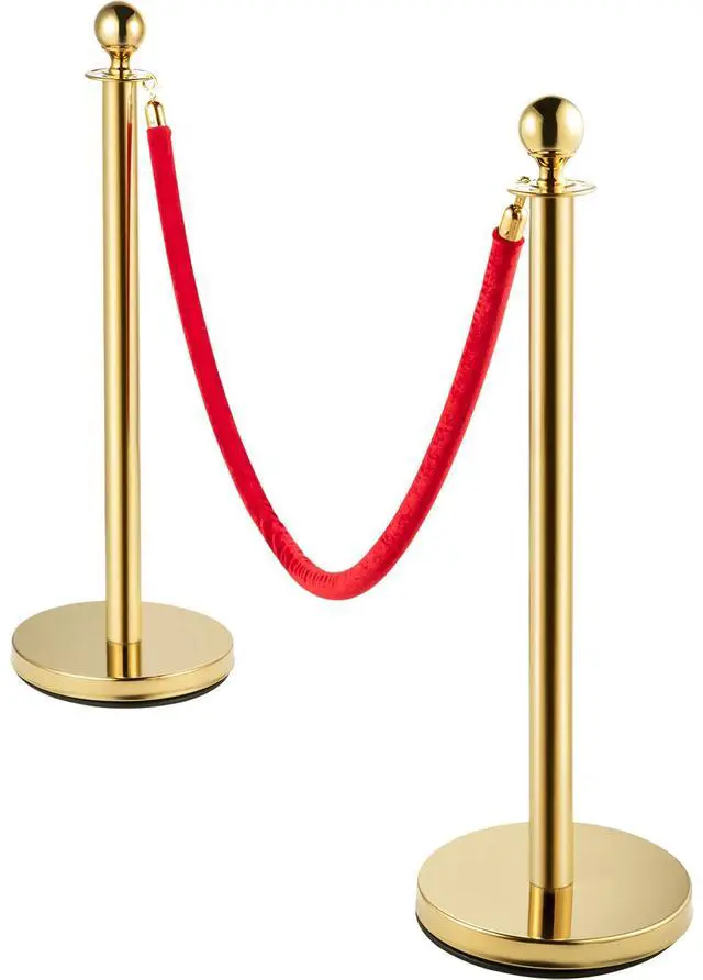 Alt view image 6 of 7 - Velvet Ropes and Posts 4 Pcs, 3 Red Velvet Rope 5 ft, Stanchion Post with Ball Top, Crowd Control Barriers Gold Stanchions, Red Carpet Poles, Crowd Control Ropes and Poles for Party Supplies