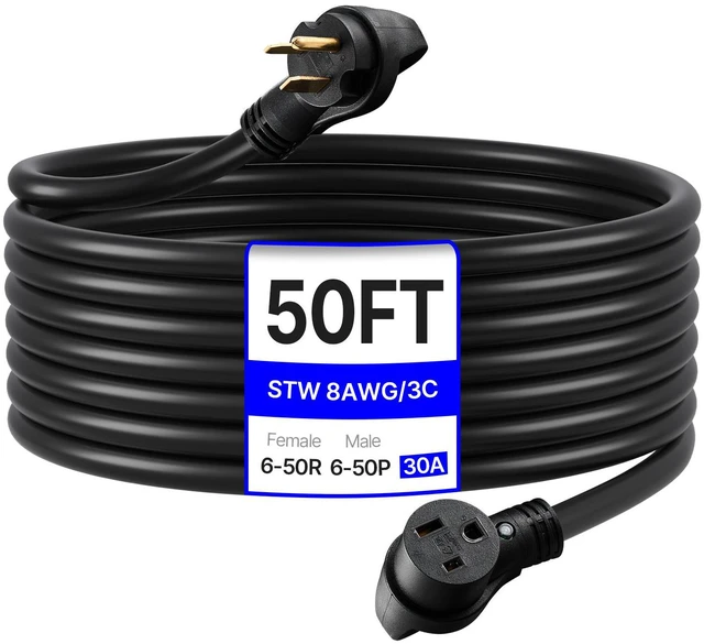 Alt view image 6 of 7 - 30A Generator Extension Cord 50 ft 250V NEMA 6-50P to 6-50R 7500W Power Cable