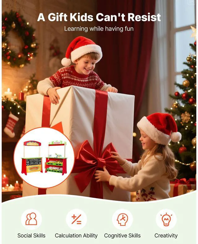 Alt view image 5 of 7 - Wooden Puppet Theater 2-in-1 Reversible Play Store Kids Play Market Stand
