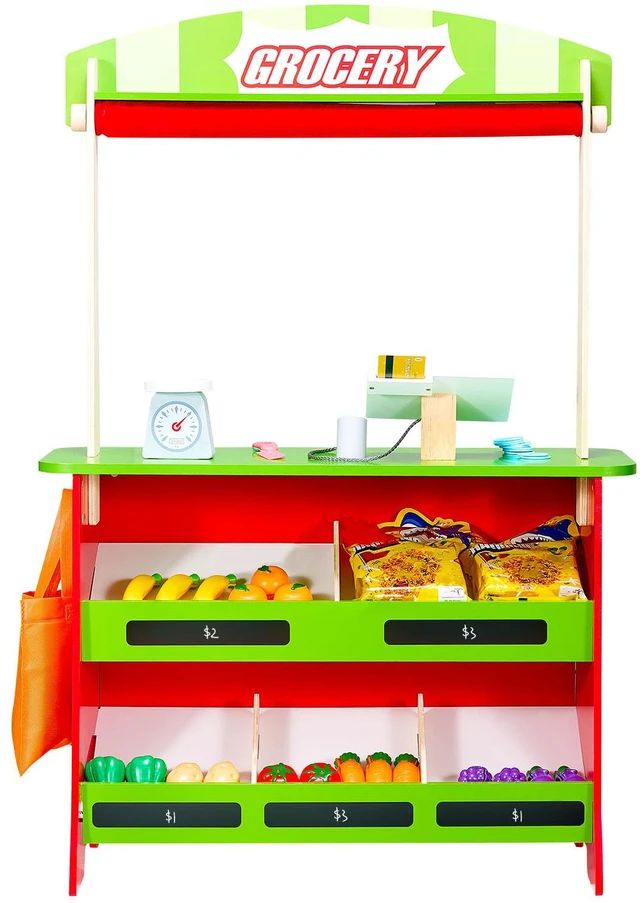 Alt view image 7 of 7 - Wooden Puppet Theater 2-in-1 Reversible Play Store Kids Play Market Stand