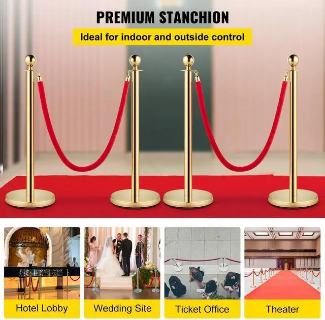 Alt view image 5 of 7 - Velvet Ropes and Posts 4 Pcs, 3 Red Velvet Rope 5 ft, Stanchion Post with Ball Top, Crowd Control Barriers Gold Stanchions, Red Carpet Poles, Crowd Control Ropes and Poles for Party Supplies