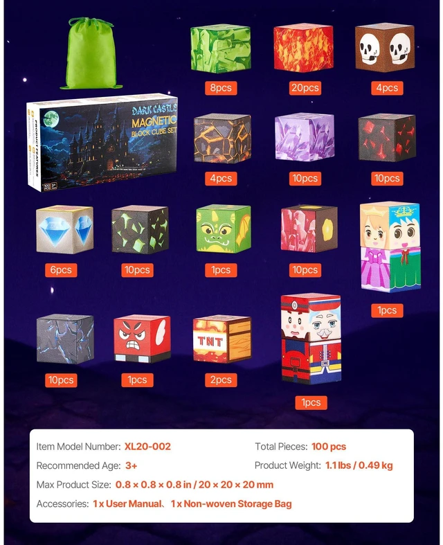 Alt view image 4 of 7 - Magnetic Blocks 100 PCS Dark Castle Set STEM Montessori Sensory Toys