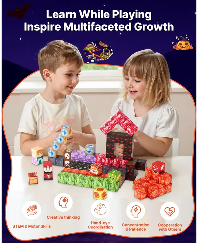 Alt view image 5 of 7 - Magnetic Blocks 100 PCS Dark Castle Set STEM Montessori Sensory Toys