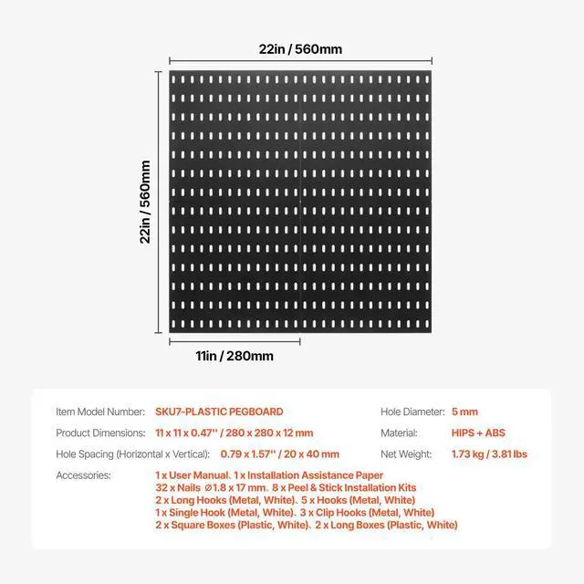 Alt view image 5 of 7 - Pegboard Combination Kit 11 x 11" Plastic Pegboard 4 Panels Wall Organizer Black