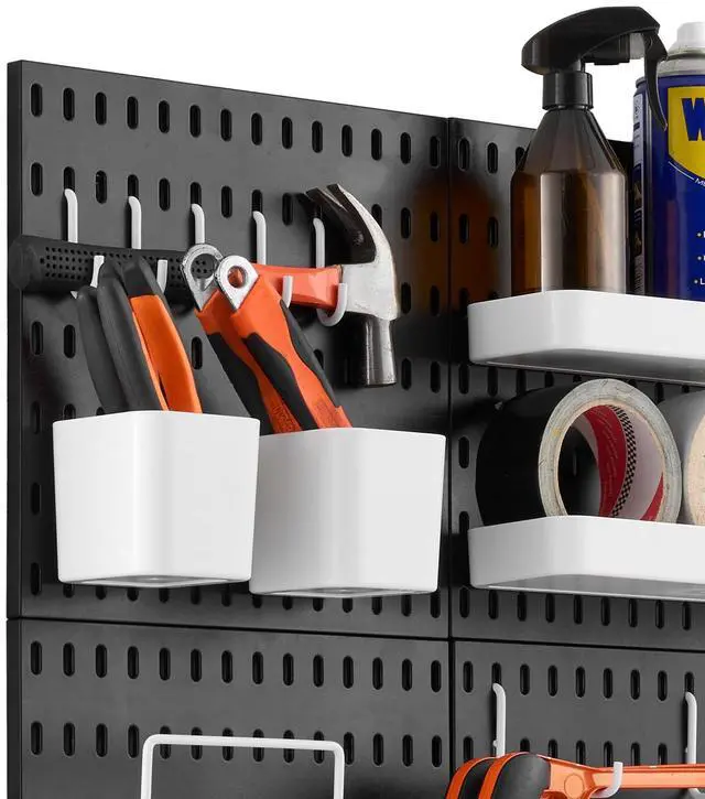Alt view image 6 of 7 - Pegboard Combination Kit 11 x 11" Plastic Pegboard 4 Panels Wall Organizer Black