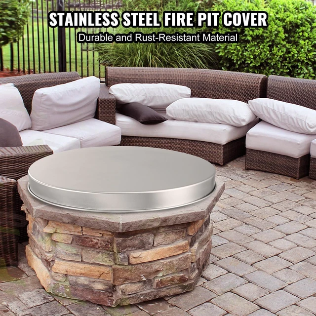 Alt view image 2 of 7 - Fire Pit Cover Lid, 27" Portable Firepit Spark Screen,Stainless Steel Steel Metal Cover, Easy-Opening Outdoor Wood Burning and Camping Stove Accessory, for Outdoor Patio Fire Pits Backyard