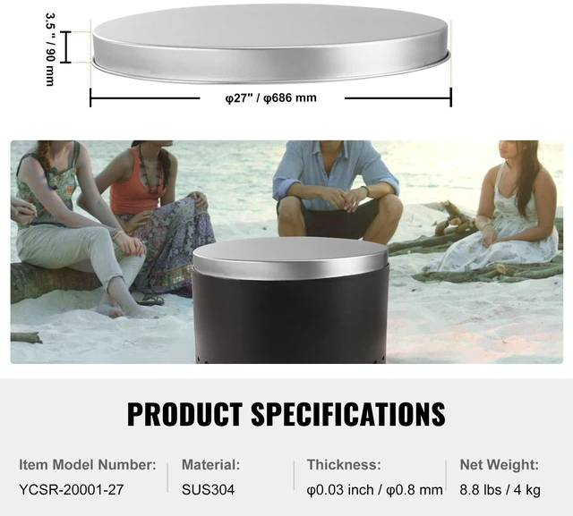 Alt view image 3 of 7 - Fire Pit Cover Lid, 27" Portable Firepit Spark Screen,Stainless Steel Steel Metal Cover, Easy-Opening Outdoor Wood Burning and Camping Stove Accessory, for Outdoor Patio Fire Pits Backyard