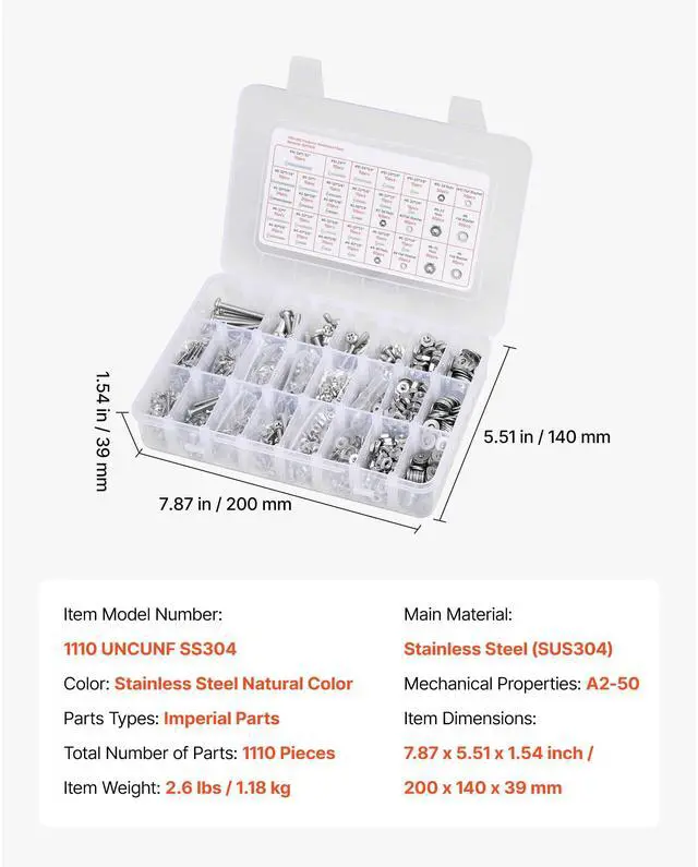 Alt view image 3 of 7 - 1110 Pcs Bolts Nuts Assortment Kit Imperial Stainless Steel for Furniture