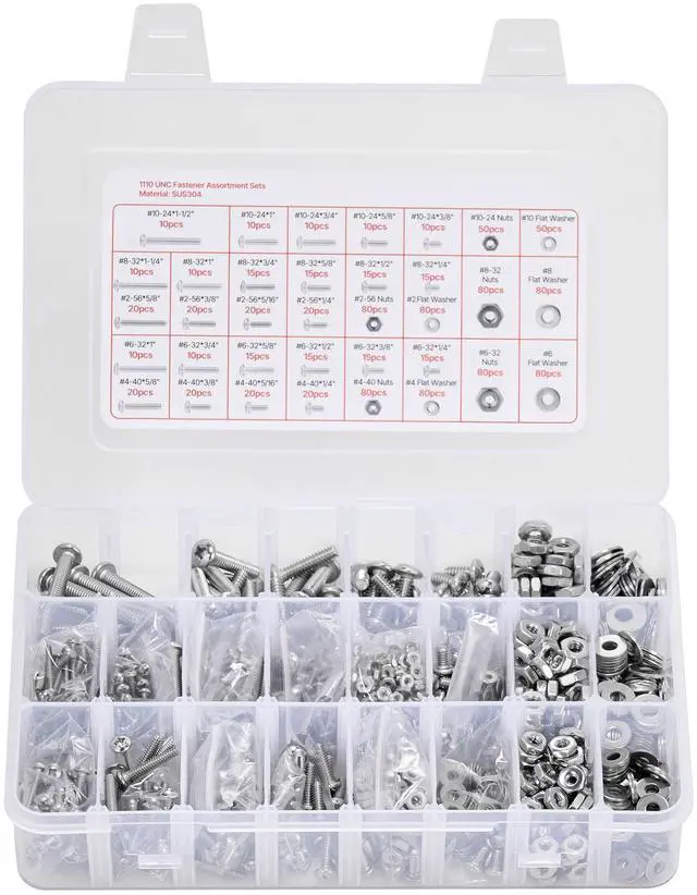 Alt view image 7 of 7 - 1110 Pcs Bolts Nuts Assortment Kit Imperial Stainless Steel for Furniture