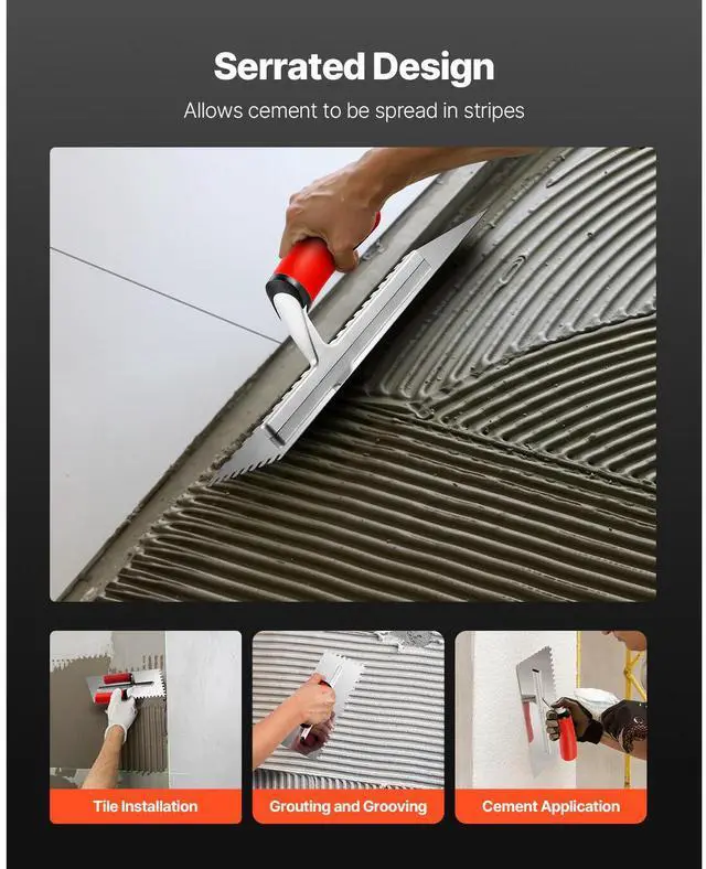 Alt view image 5 of 7 - Tile Tools Stainless Steel Squared Notch Tile Trowel 10.9x4.4in Pro Grade