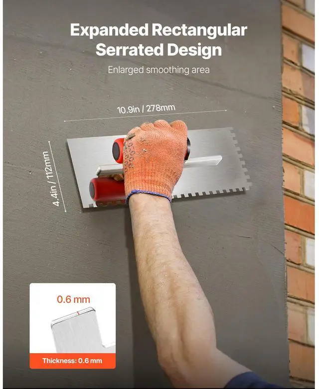 Alt view image 6 of 7 - Tile Tools Stainless Steel Squared Notch Tile Trowel 10.9x4.4in Pro Grade