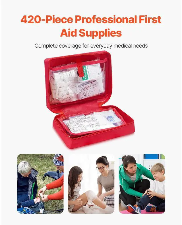 Alt view image 5 of 7 - First Aid Kit 420 Pieces Large Survival Bag Emergency Medical Supplies Home Car