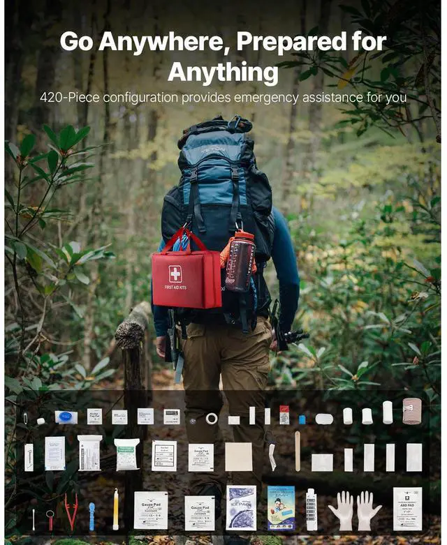 Alt view image 2 of 7 - First Aid Kit 420 Pieces Large Survival Bag Emergency Medical Supplies Home Car