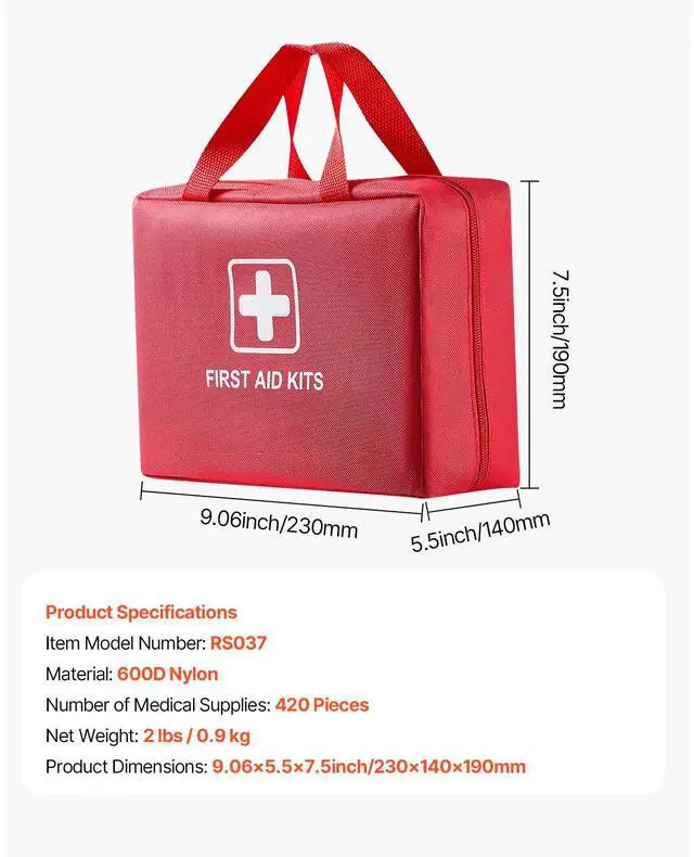Alt view image 7 of 7 - First Aid Kit 420 Pieces Large Survival Bag Emergency Medical Supplies Home Car