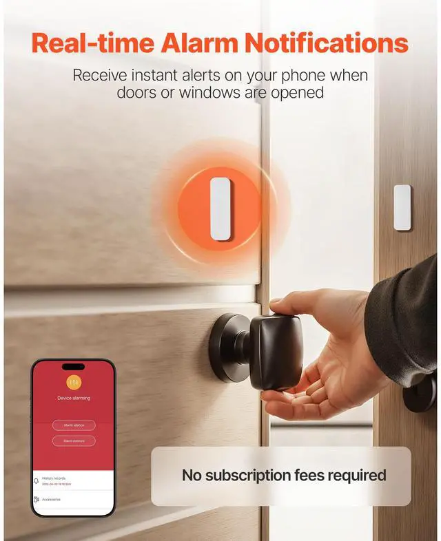 Alt view image 2 of 7 - Door Chime, DC 12V, Wireless Door Open Contact Sensor Alarm Chime with 656 ft Range, for Business, Store, Home, Office (1 Receiver & 6 sensors(APP))