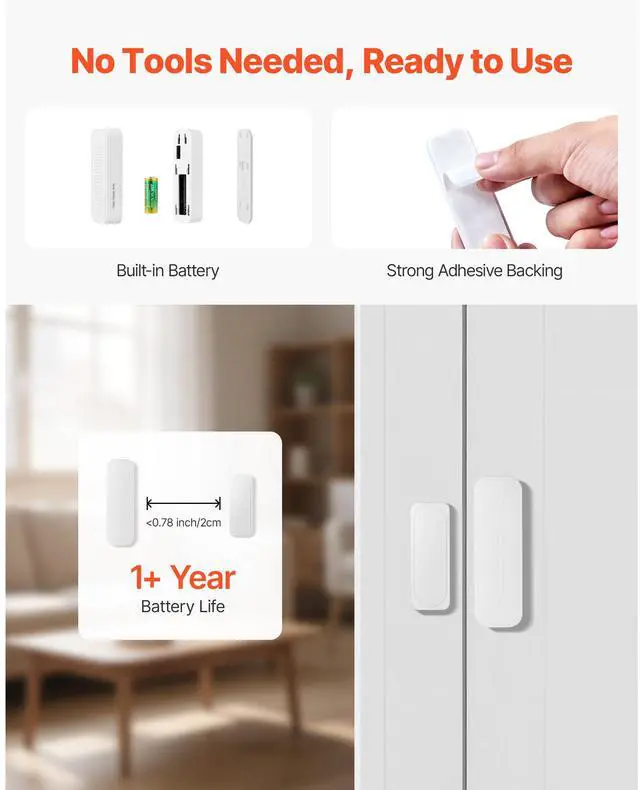 Alt view image 3 of 7 - Door Chime, DC 12V, Wireless Door Open Contact Sensor Alarm Chime with 656 ft Range, for Business, Store, Home, Office (1 Receiver & 6 sensors(APP))