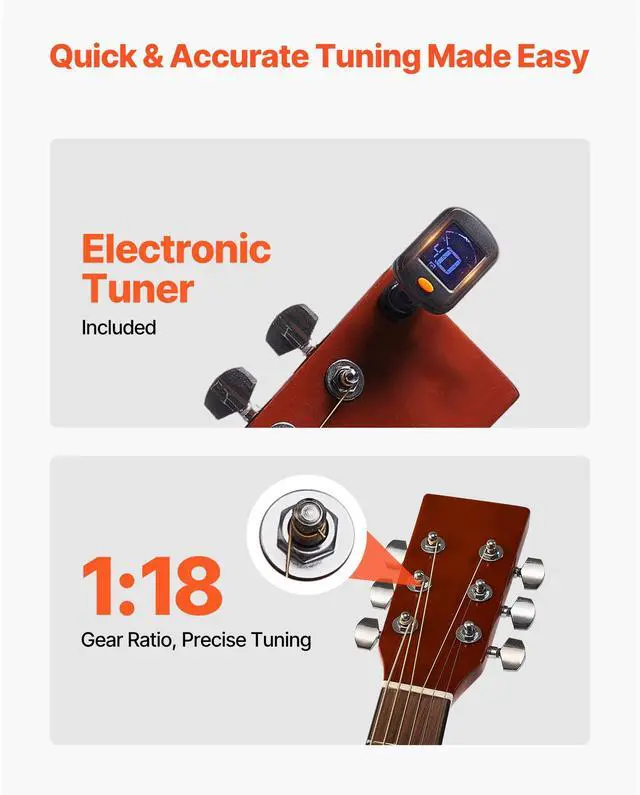Alt view image 4 of 7 - 40 in Dreadnought Acoustic Guitar Beginner Bundle with Gig Bag Adult Sunburst