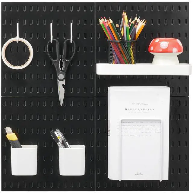 Alt view image 4 of 7 - Pegboard Combination Kit 11 x 11" Plastic Pegboard 4 Panels Wall Organizer Black