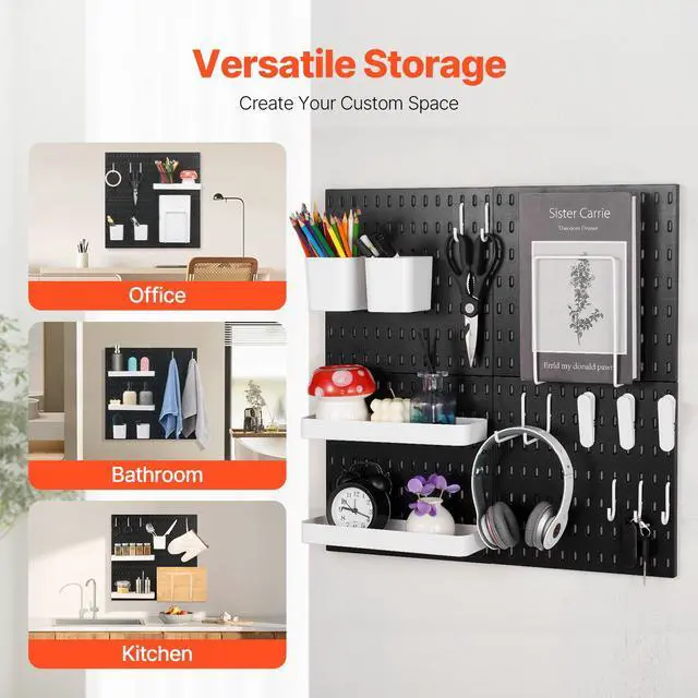 Alt view image 7 of 7 - Pegboard Combination Kit 11 x 11" Plastic Pegboard 4 Panels Wall Organizer Black