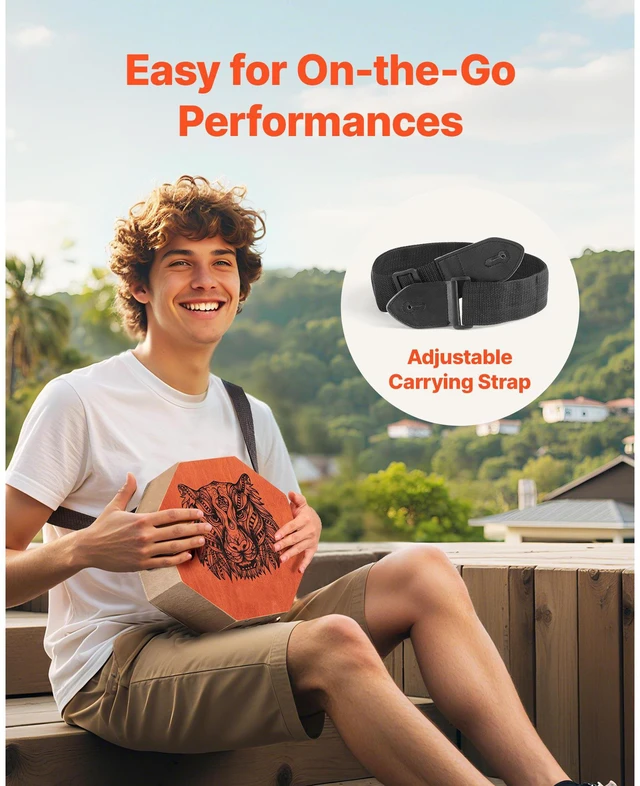 Alt view image 2 of 7 - Unique Cajon Box Drum Wood Percussion Instrument Guitar Strings Adjustable Strap