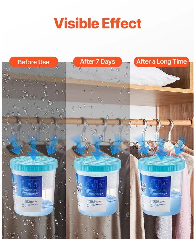 Alt view image 2 of 7 - Moisture Absorber Bucket, 2 Packs 16.2 oz Hi-Capacity Moisture Absorber Bucket with 800ml Storage Area & Reusable Outer Bucket for Long-Term Use, Fragrance Free Moisture Absorber for Fresher Air