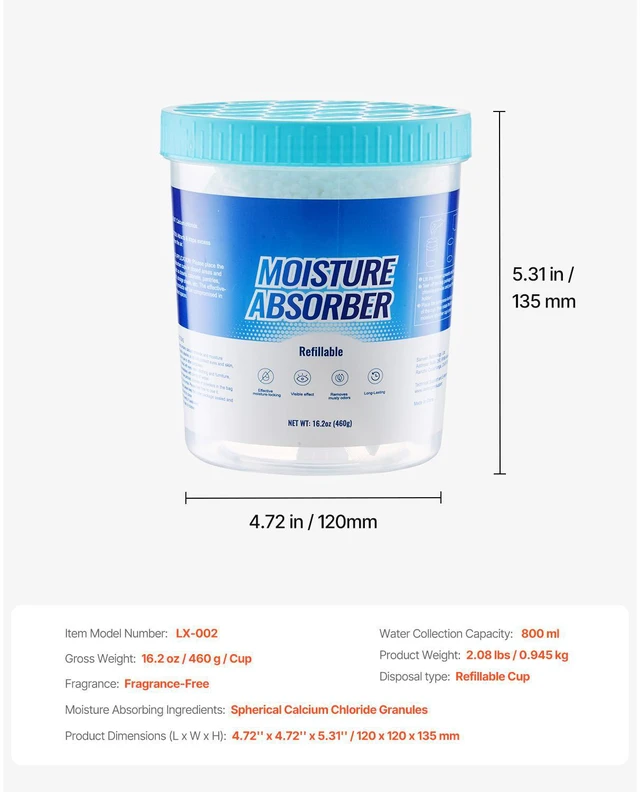 Alt view image 3 of 7 - Moisture Absorber Bucket, 2 Packs 16.2 oz Hi-Capacity Moisture Absorber Bucket with 800ml Storage Area & Reusable Outer Bucket for Long-Term Use, Fragrance Free Moisture Absorber for Fresher Air