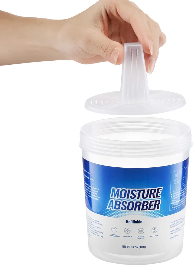 Alt view image 7 of 7 - Moisture Absorber Bucket, 2 Packs 16.2 oz Hi-Capacity Moisture Absorber Bucket with 800ml Storage Area & Reusable Outer Bucket for Long-Term Use, Fragrance Free Moisture Absorber for Fresher Air