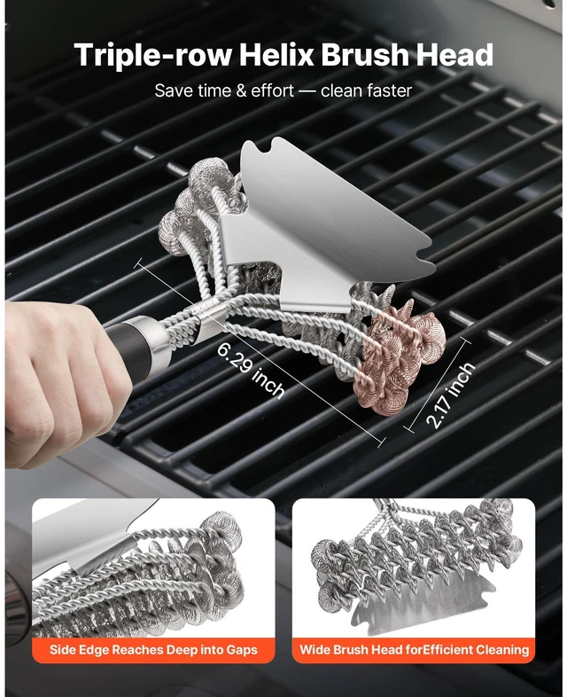 Alt view image 5 of 7 - BBQ Grill Brush and Scraper Stainless Steel Bristle Free Grill Cleaner 17 in