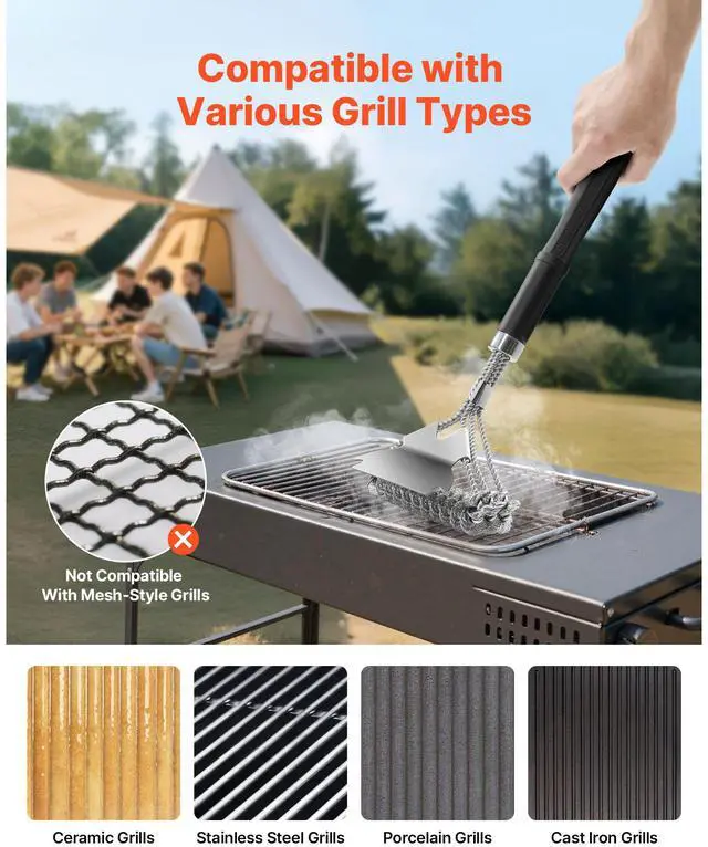 Alt view image 6 of 7 - BBQ Grill Brush and Scraper Stainless Steel Bristle Free Grill Cleaner 17 in